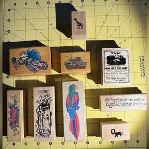 Lot if 9 rubber stampers.